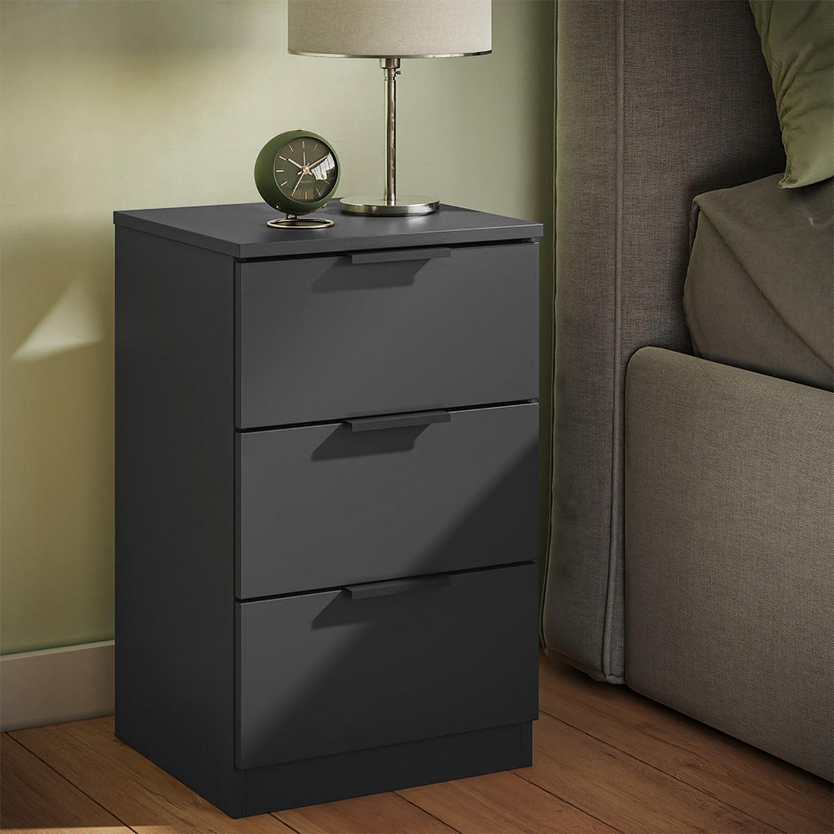 NACHTTISCH Fino Schwarz 37.6 x 61.8 cm mit 3 Schubladen - Schwarz, Holzwerkstoff (37.6/61.8/35cm) - Vicco