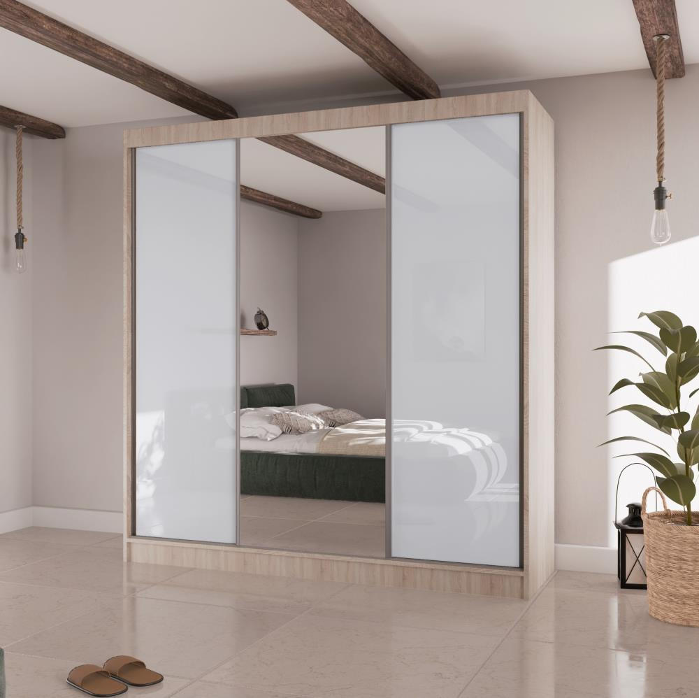 SCHWEBETÜRENSCHRANK Velis II 200/61/215 eiche sonoma+weiß - Weiß/Sonoma Eiche, Holzwerkstoff (200/215/61cm) - Beautysofa