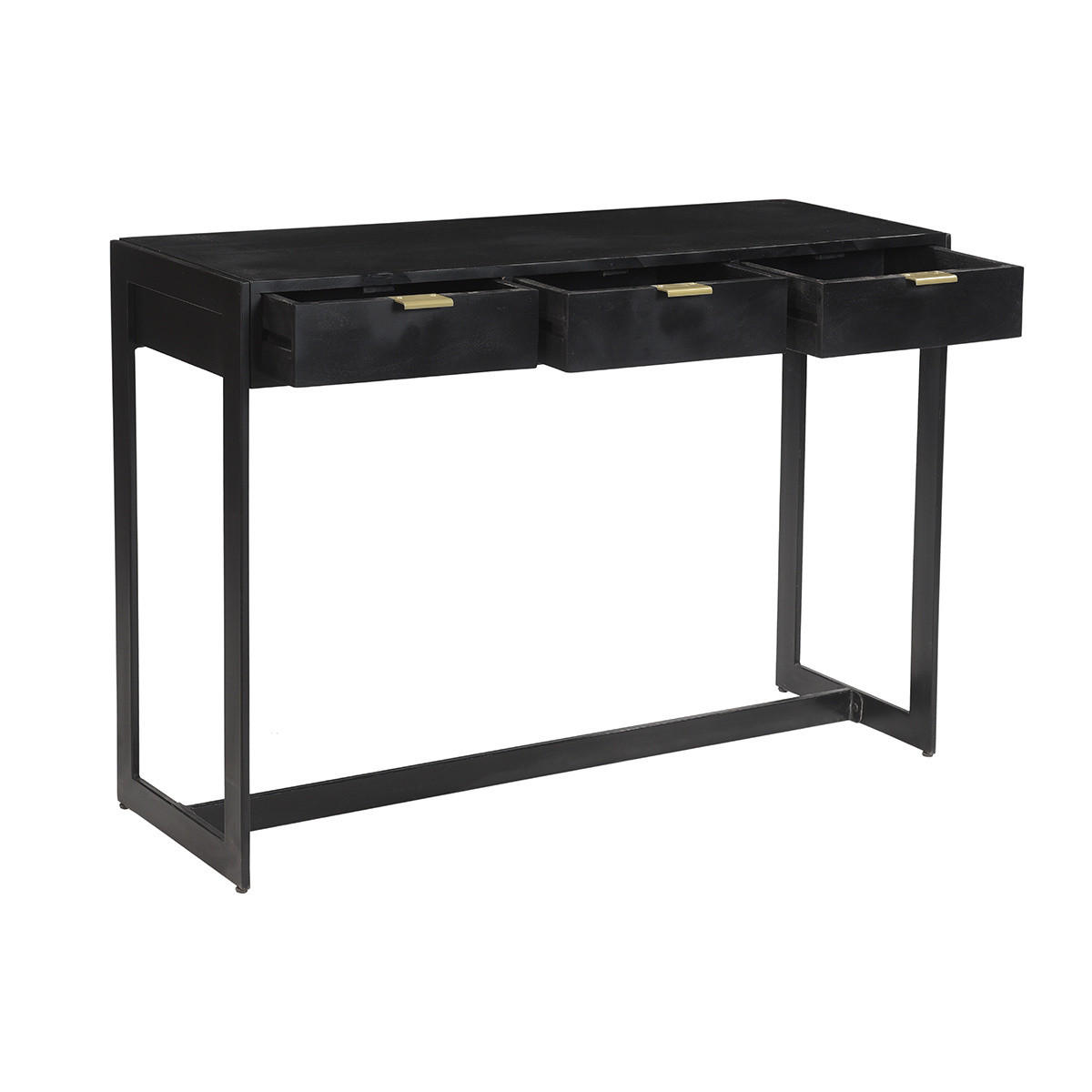 KONSOLE Schubladen Schwarz Vergoldet B115 cm AVIDAN - Dunkelbraun, Holz (115/35/76.5cm) - Miliboo