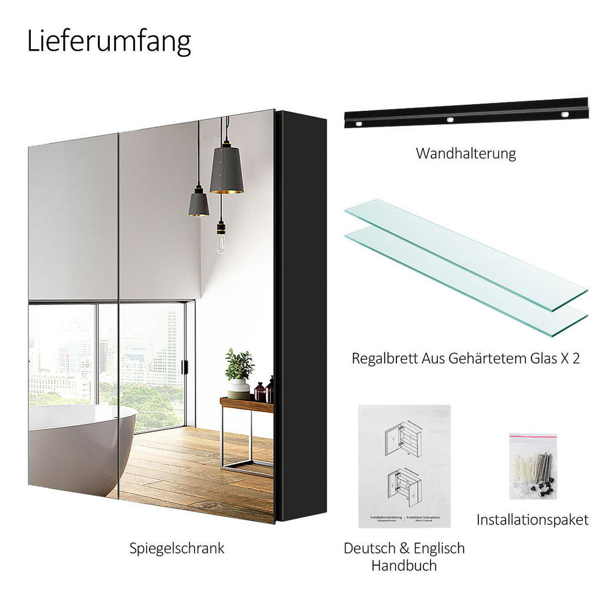 SPIEGELSCHRANK Schwarz 65/60/14,5 - Schwarz, Metall (60/65/65cm) - EMKE