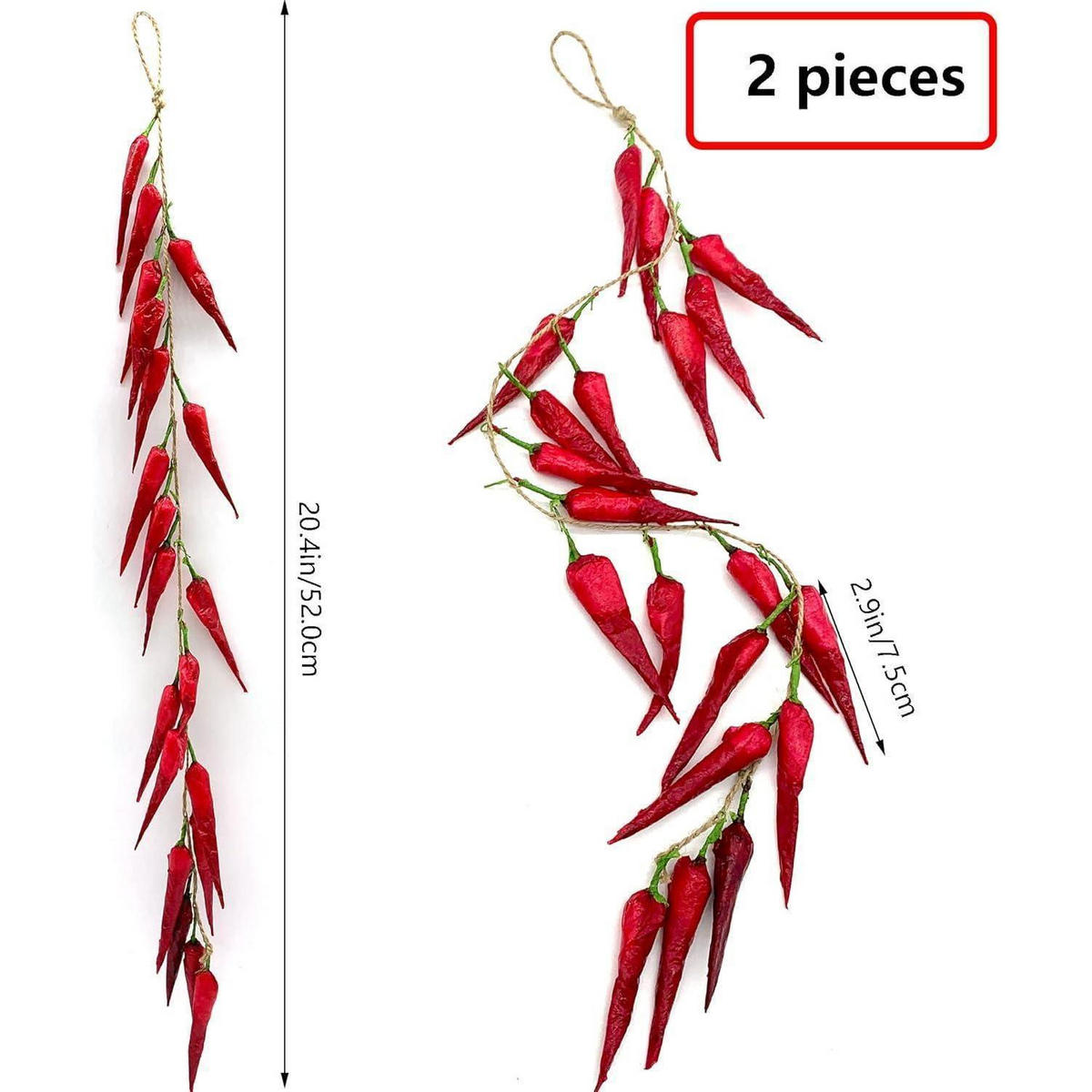 DEKORATION Zopf künstliche Chilis rot - Rot, Kunststoff (52cm)