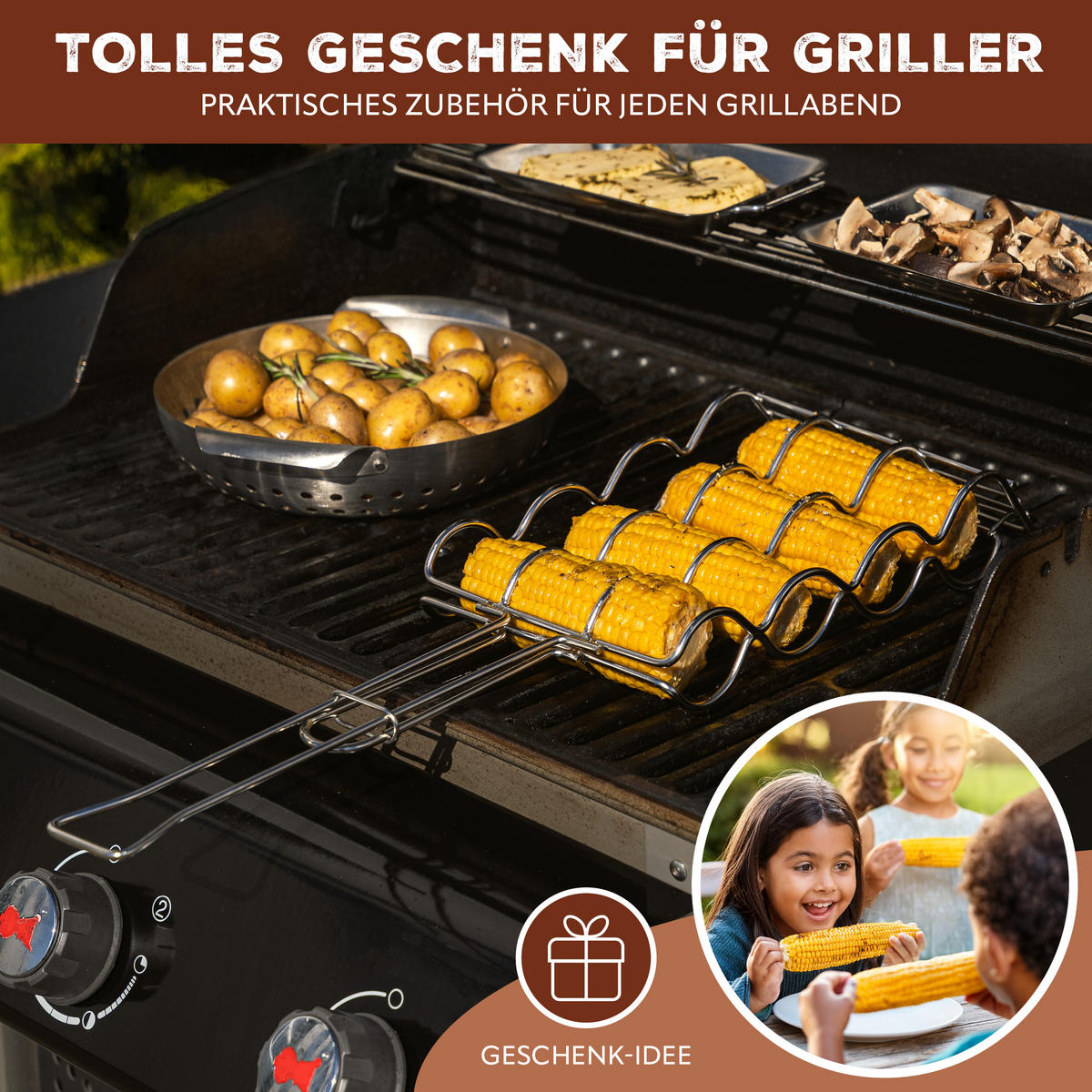MAISKOLBEN-GRILLHALTER, silber, Edelstahl - Edelstahlfarben, Metall (17.5/17.5/55cm) - bremermann