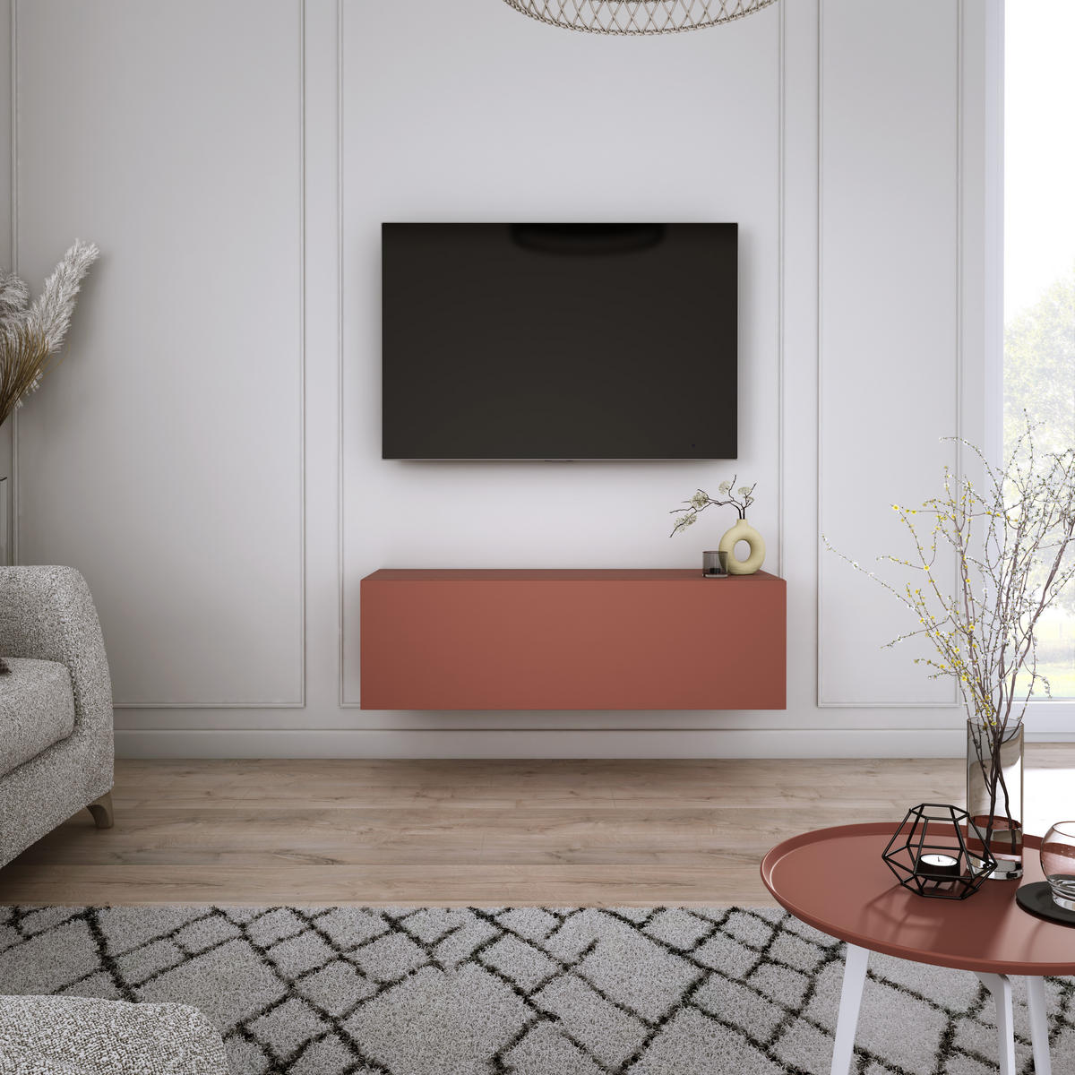 TV-SCHRANK Ziegelrot, 100 x 34 x 32 cm - Rot, Holzwerkstoff (100/34/32cm) - 3XE LIVING