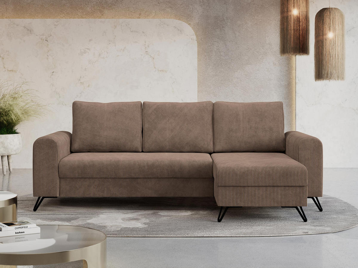 ECKSOFA Hugo Cord Hellbraun - Hellbraun/Schwarz, Textil/Metall (242/140cm) - MKS