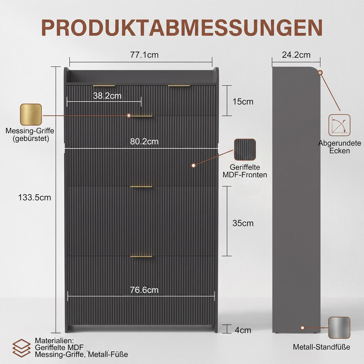 SCHUHSCHRANK mit 3 Fächern und 2 Schubladen, Eingangsmöbel, Schwarz - Schwarz, Holz (24/133/77cm) - GENKI LIVING