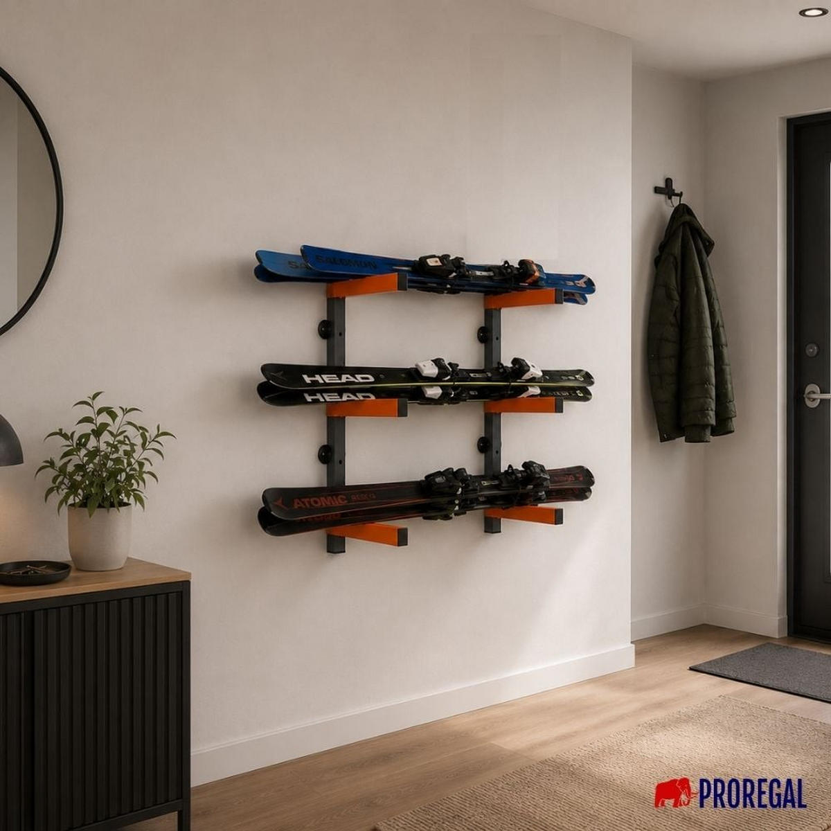 KRAGARMREGAL Wandmontage mit 3 Ebenen Grau-Orange - Orange, Metall (35/45.5/35cm) - PROREGAL