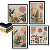 WANDBILDER 4er-Set - 50x50 cm & 40x60 cm Schwarzer Rahmen - Boho-Pflanzenmuster - Schwarz, Kunststoff (50/50cm) - ArtPrintCave