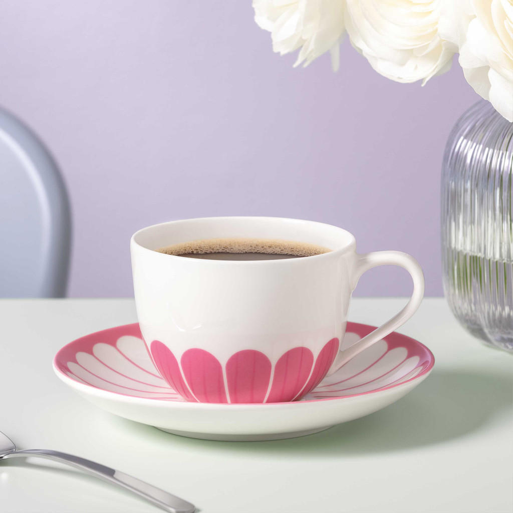 KAFFEETASSE MIT UNTERTASSE Fleur Couleur Cassis 160 ml - Pink, Keramik (0.16L) - Villeroy & Boch