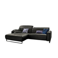 ECKSOFA MIT SITZTIEFENVERSTELLUNG YORK Granit Leder - Dunkelgrau/Schwarz, Leder (284/180cm) - KAWOLA