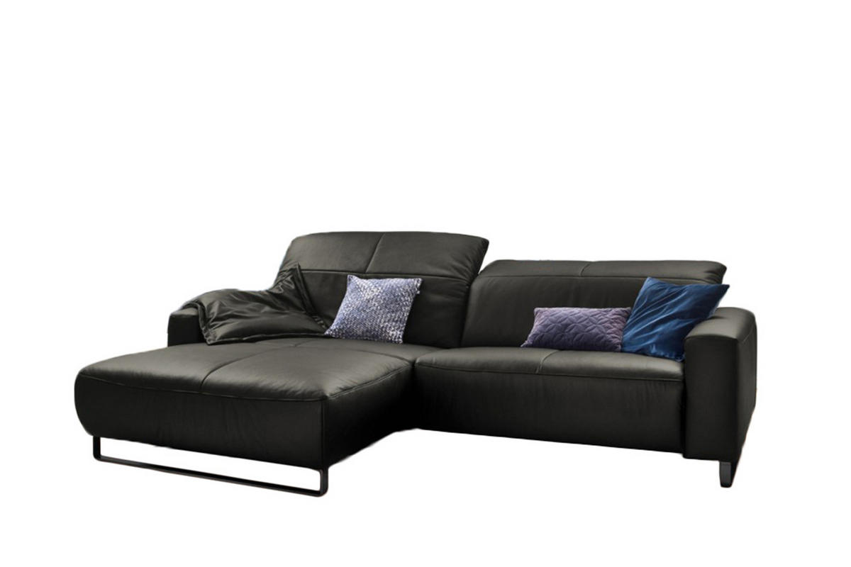 ECKSOFA MIT SITZTIEFENVERSTELLUNG YORK Granit Leder - Dunkelgrau/Schwarz, Leder (284/180cm) - KAWOLA
