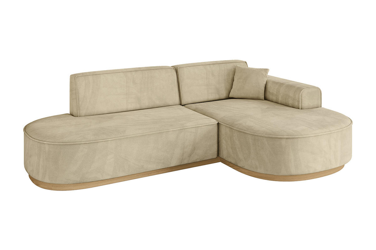 ECKSOFA Ottomane Rechts MARI-L1-v2 - 243x171x83 cm Beige Velours - Beige, Holzwerkstoff/Textil (171/243cm) - ALTDECOR