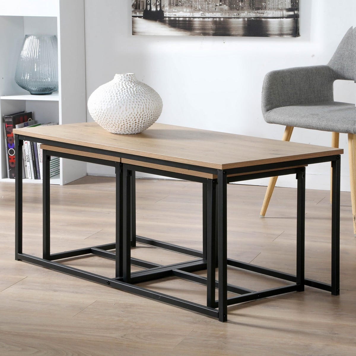 COUCHTISCHE zum Ausziehen im 3er Set - Eichefarben, Holzwerkstoff (100/50/45cm) - Calicosy