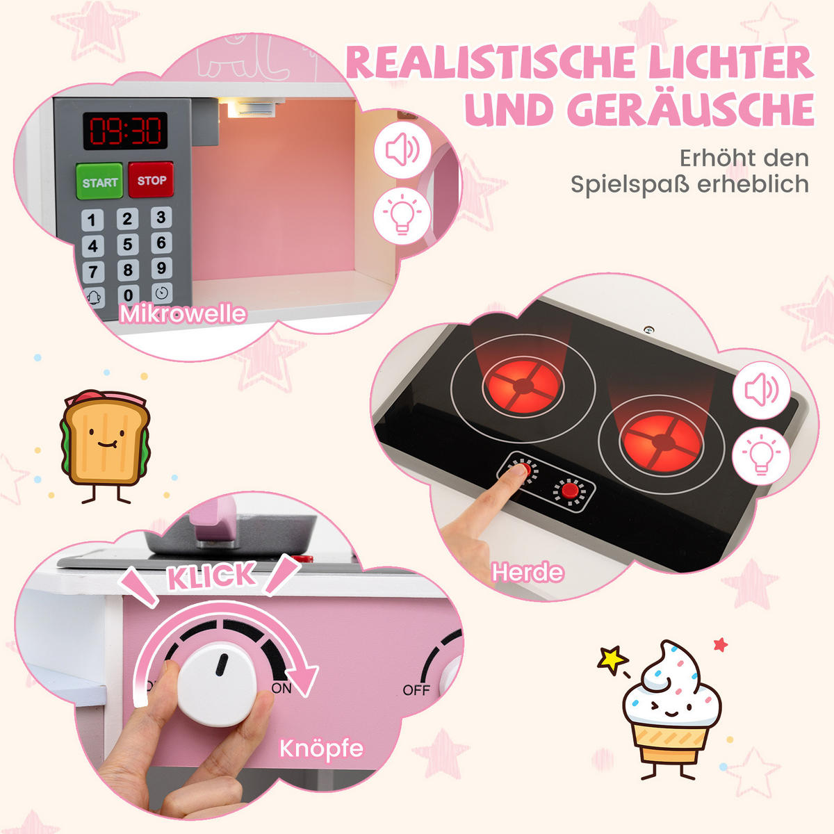 ECK-SPIELKÜCHE Pink - Pink, Holzwerkstoff (30/95/105cm) - COSTWAY