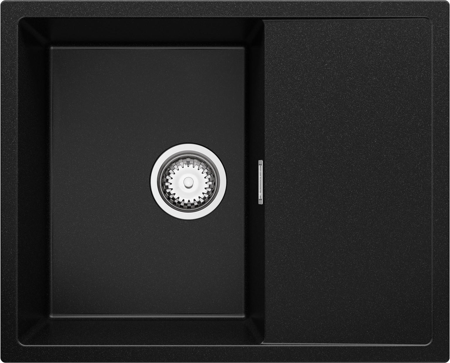 SPÜLBECKEN Ibiza, 2-er set Schwarz 62/50 cm 1 Becken + Ablauf-Set ab 45er Unterschrank - Chromfarben/Schwarz, Kunststoff (62/19/50cm) - Primagran