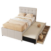 POLSTERBETT 90/200 cm beige mit ausziehbarem Bett und drei Schubladen Ohne Matratze - Beige, Textil (90/200cm) - OKWISH