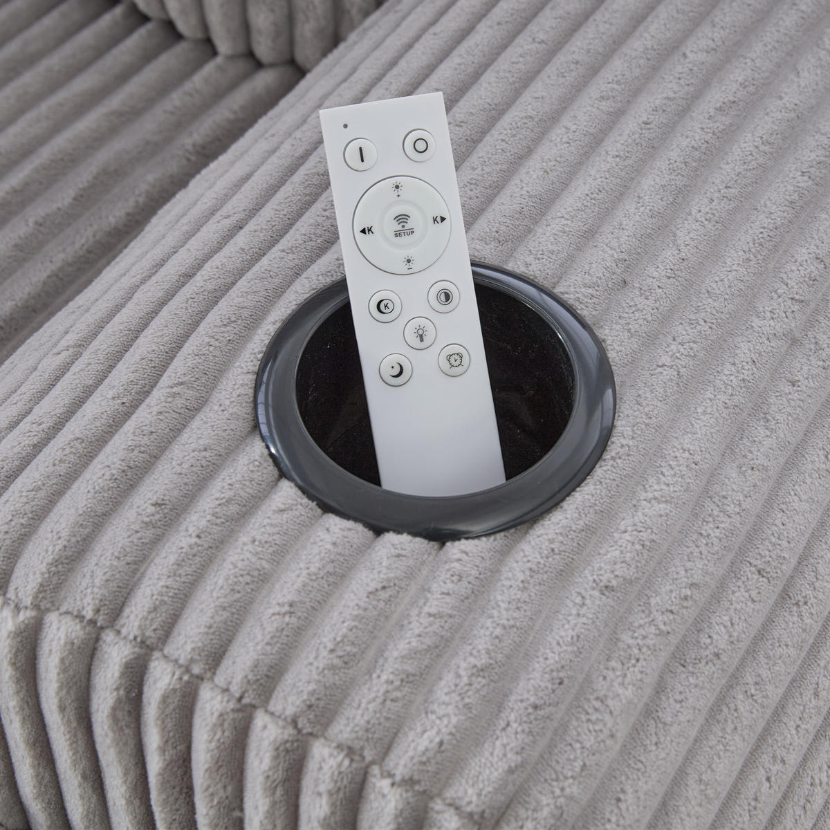 2-SITZER SOFA Cord Hellgrau mit Cupholder und Tasche - Hellgrau, Textil (200/80/99cm) - WISHDOR