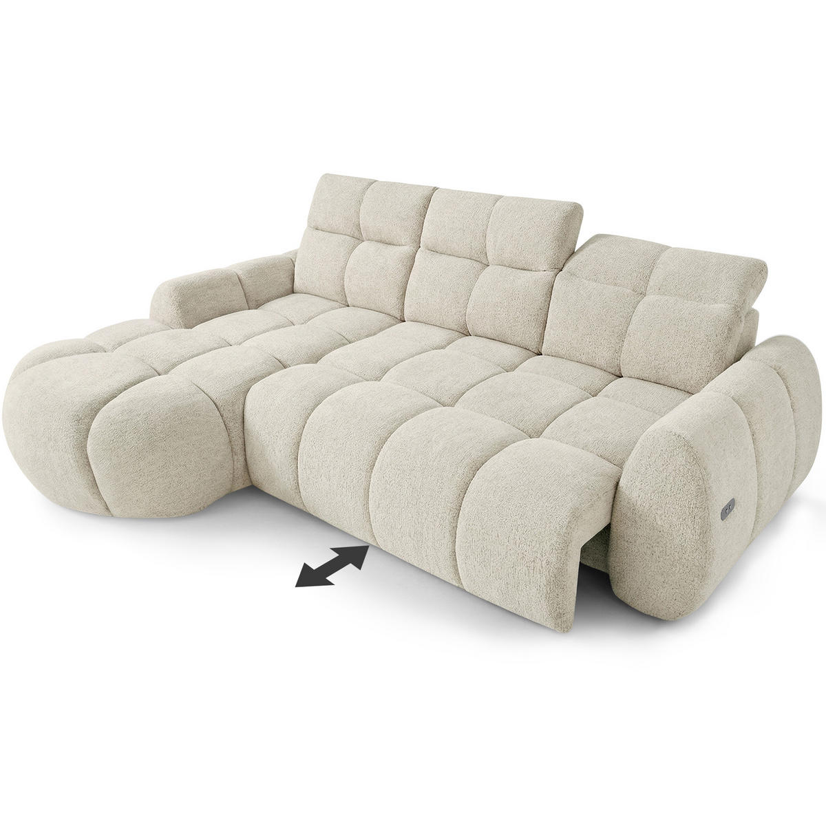 ECKSOFA Sorel Mini mit Automatisch verstellbarer Sitztiefe und Kopfstützen, links, Beige - Sandfarben, Textil (190/275cm) - Beautysofa