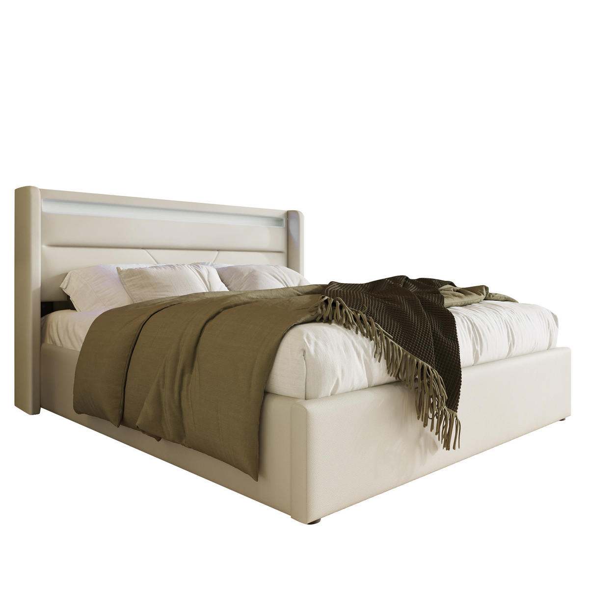 POLSTERBETT 140/200 cm mit hydraulischem Stauraum und LED-Beleuchtung - Weiß, Kunststoff (140/200cm) - OKWISH