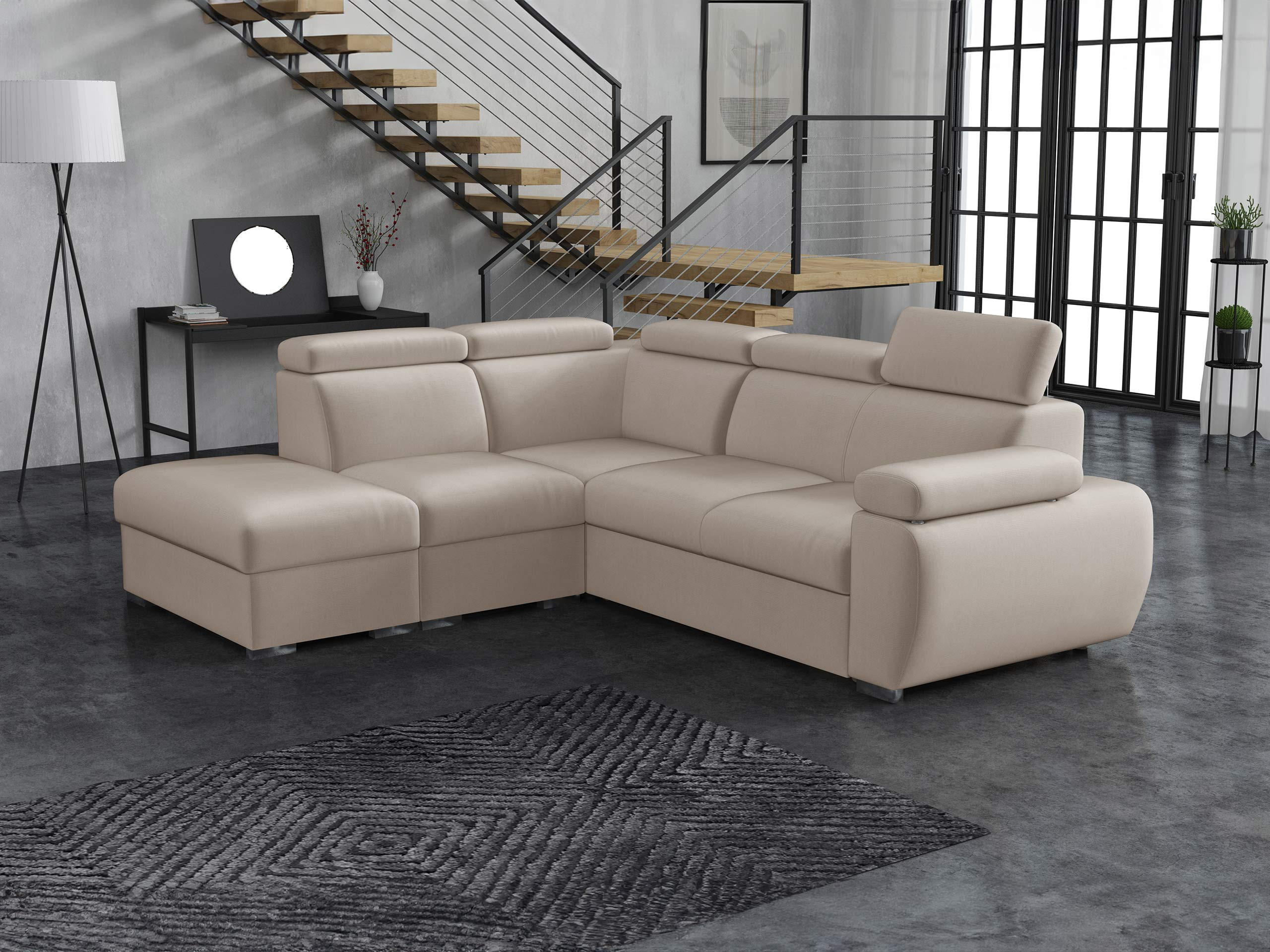 ECKSOFA Boston 2RR1P, Seite: Links PUFAP+R+1P(65)+2R - Silberfarben/Naturfarben, Holz/Textil (260/230cm) - MIRJAN24