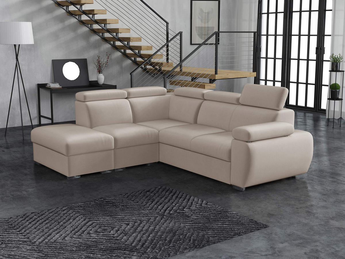 ECKSOFA Boston 2RR1P, Seite: Links PUFAP+R+1P(65)+2R - Silberfarben/Naturfarben, Holz/Textil (260/230cm) - MIRJAN24