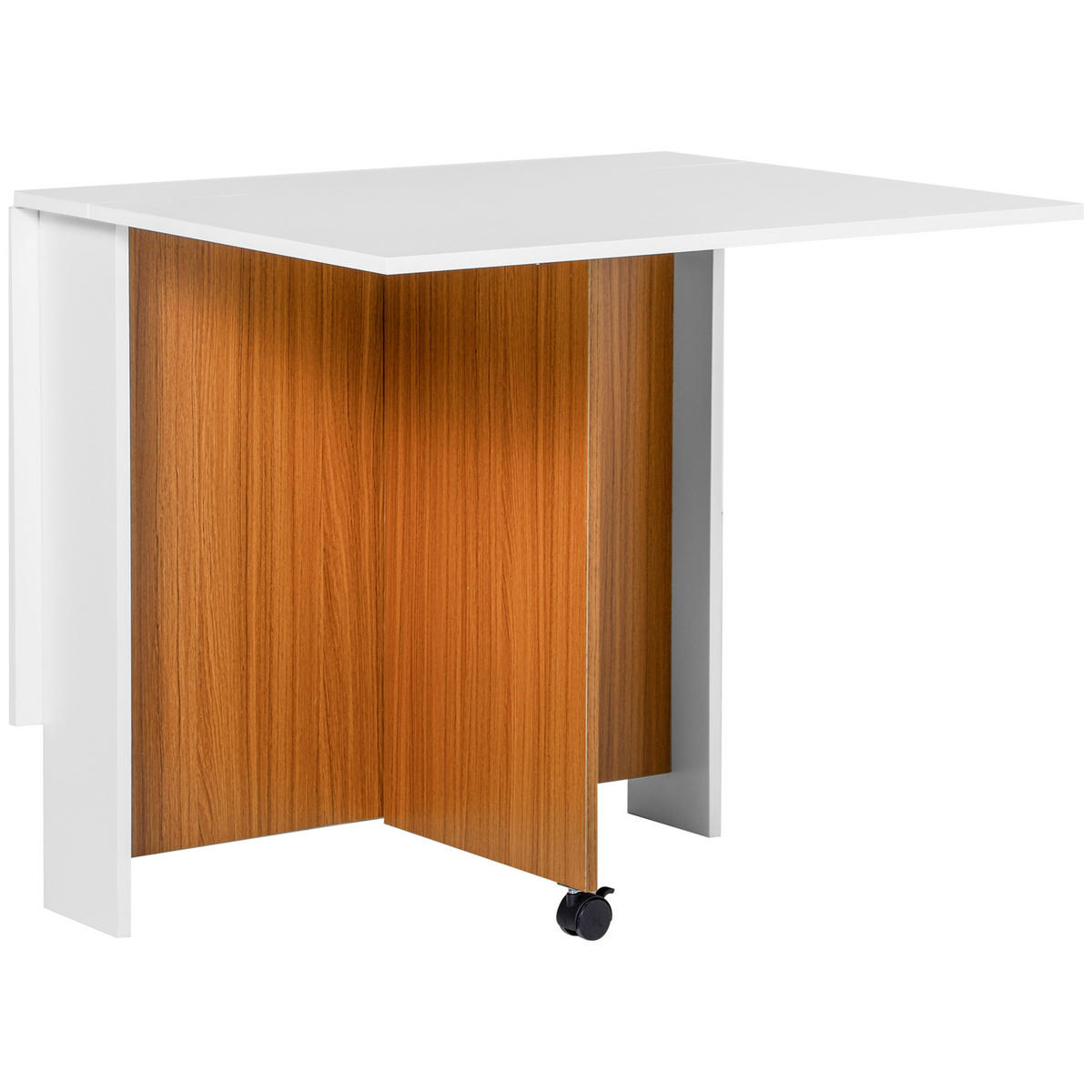 KLAPPTISCH, Spanplatte, Weiß/Teak, 120L x 80B x 73H cm - Weiß, Holzwerkstoff (80/73/120cm) - HOMCOM