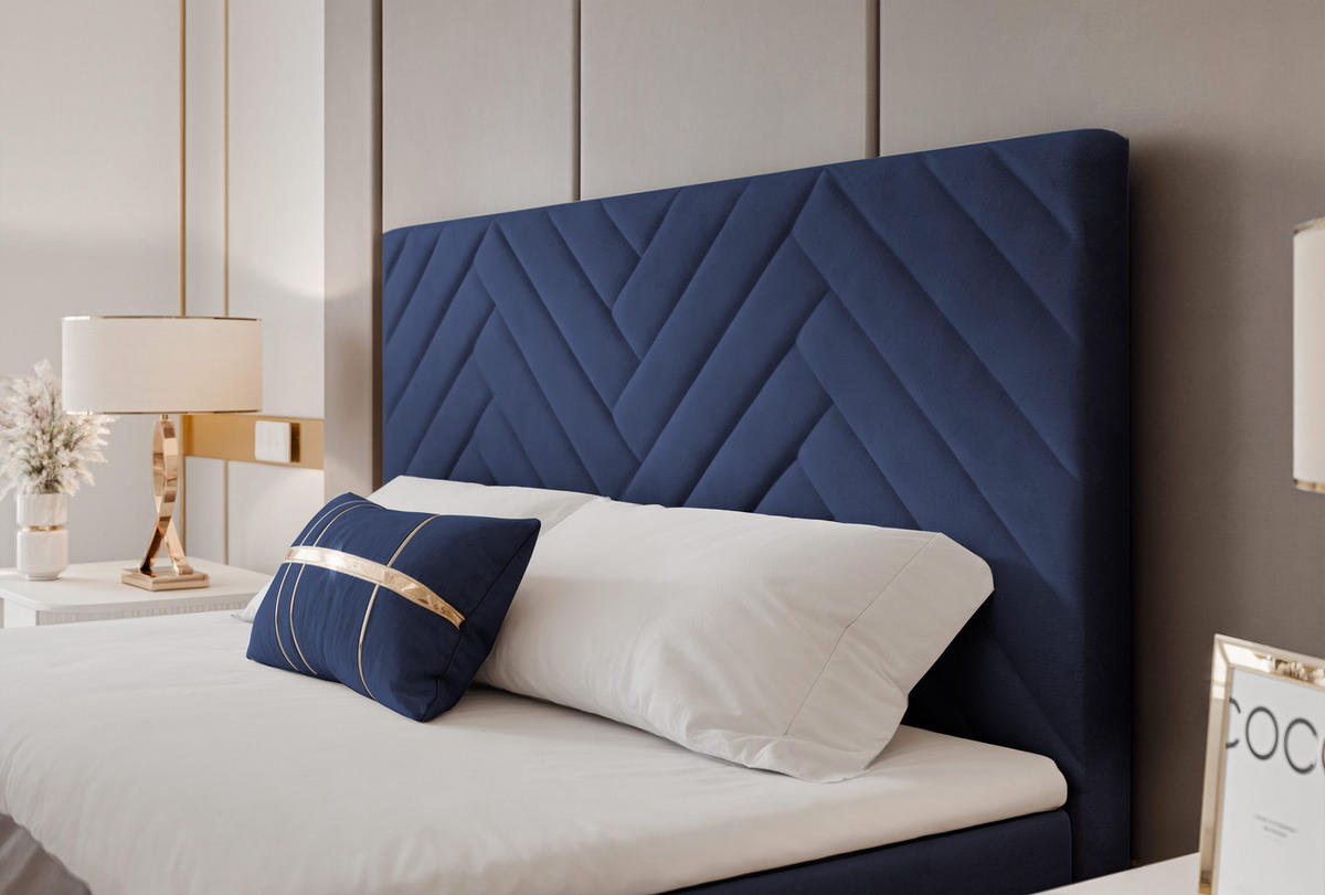 BOXBETT NEREA PLUS 160/200 cm mit Matratze und Topper, Marineblau - Dunkelblau, Holzwerkstoff/Textil (160/200cm) - Idohome
