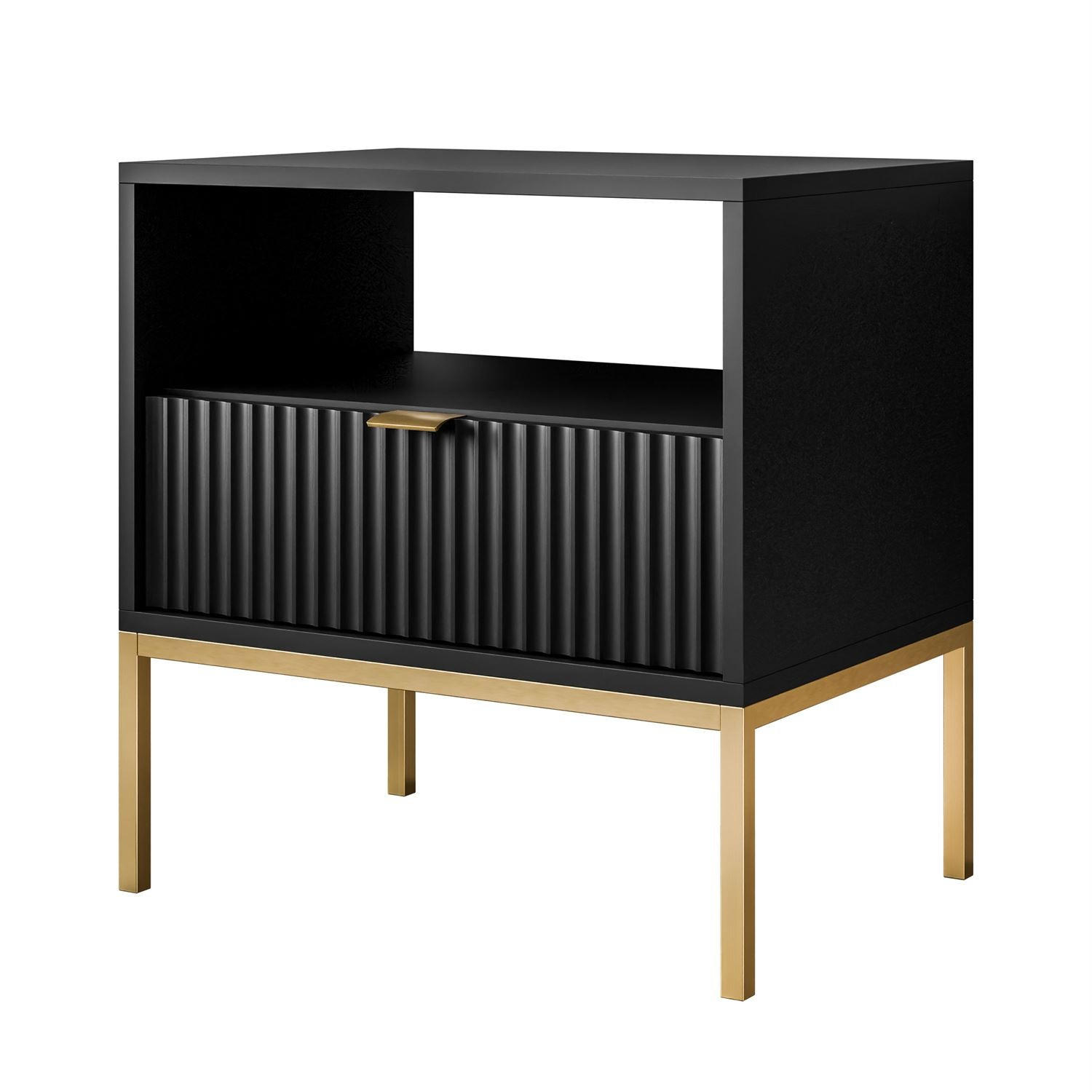 NACHTTISCH CORTADO GOLD S54 SCHWARZ - Schwarz, Holzwerkstoff (54/56/39cm) - Lookway