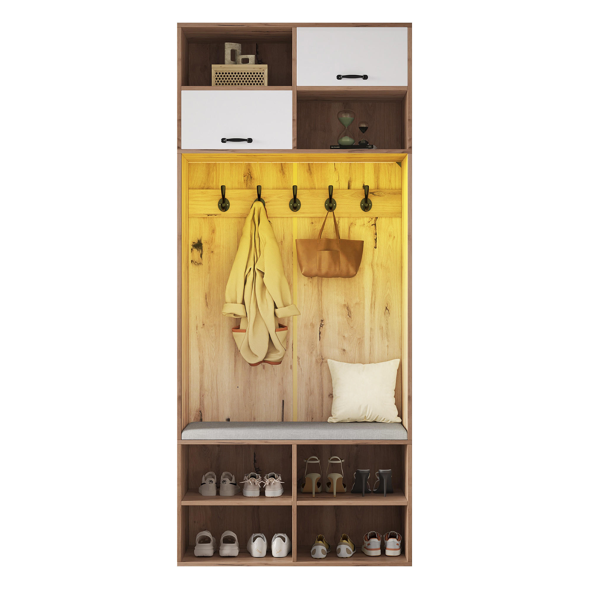 GARDEROBE vielseitig mit Schubladen und Türen, 80/35/185 cm, Weiß und Naturfarben - Naturfarben, Holzwerkstoff (80/185/35cm) - Redom