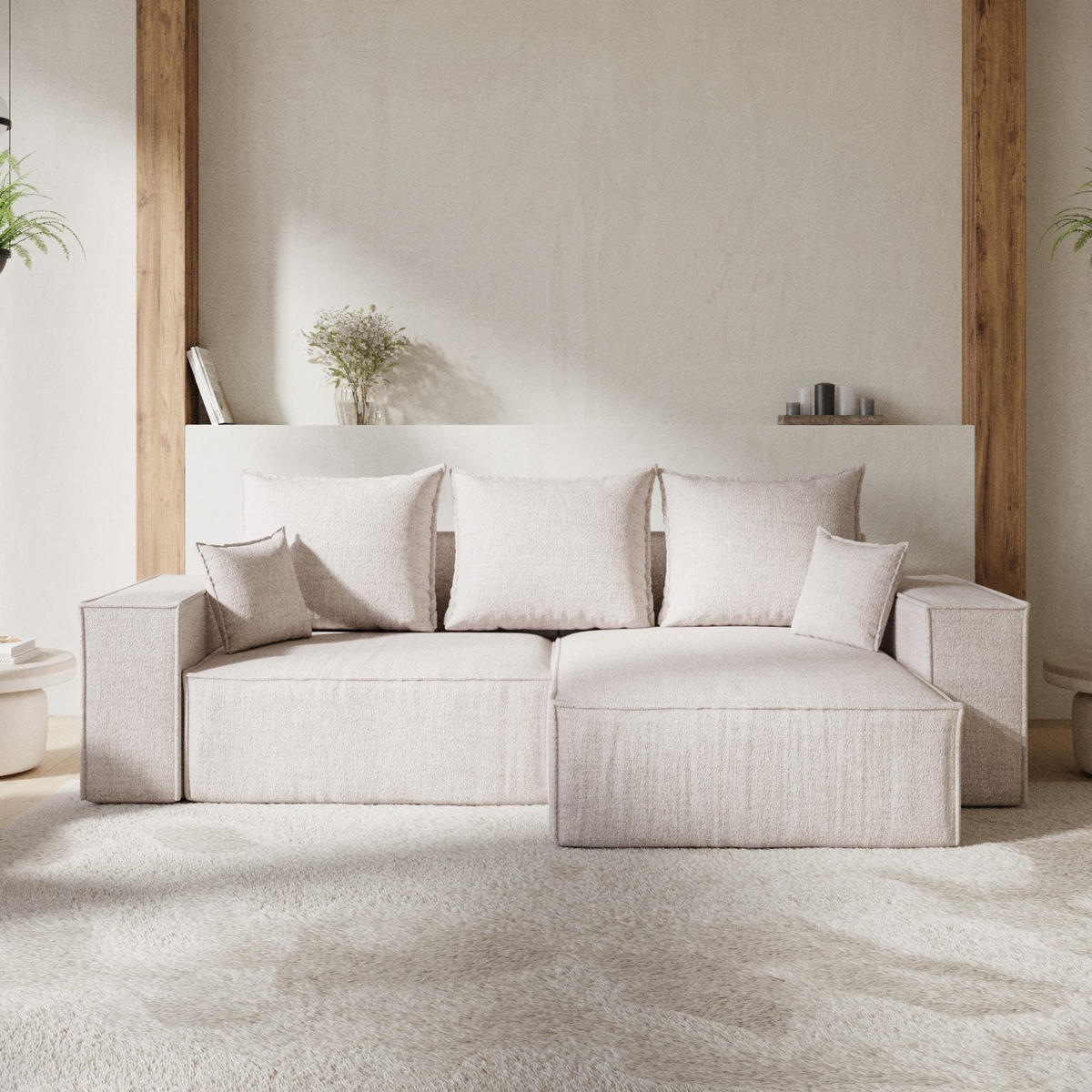 ECKSOFA SENSO mit Schlaffunktion Hellbeige im Neve Stoff - Sandfarben/Schwarz, Holz/Holzwerkstoff (255/148cm) - AltaBeds