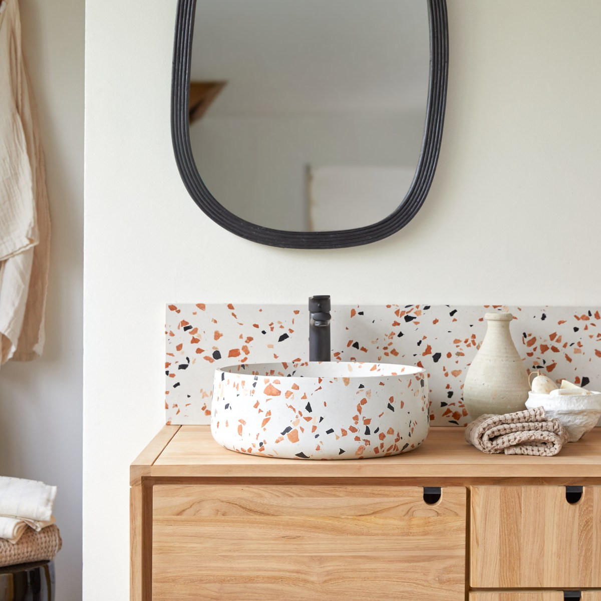 WASCHBECKEN Milos Braun aus Premium-Terrazzo - Braun, Stein (40/14/40cm) - Tikamoon