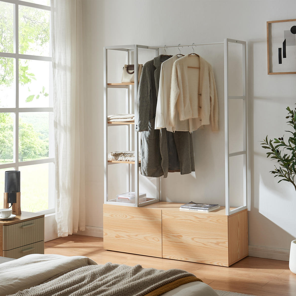 GARDEROBENSTÄNDER Egmating - Eichefarben/Weiß, Holzwerkstoff/Metall (120/180/40cm) - [en.casa]