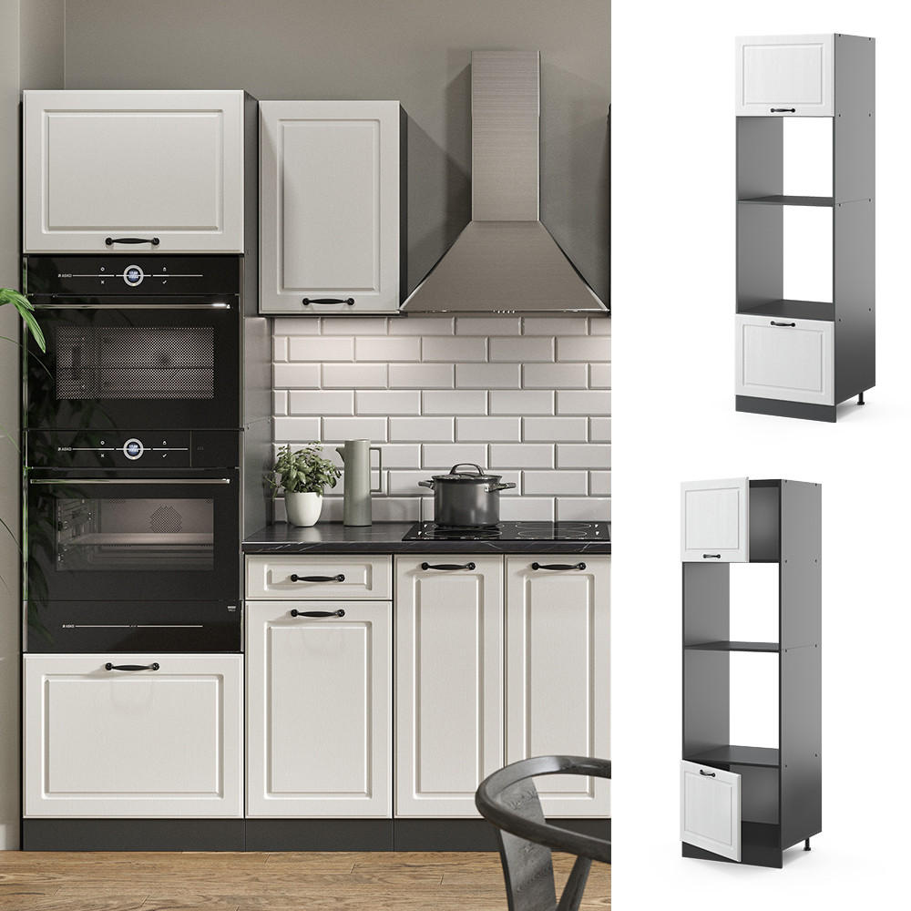 MIKROWELLENSCHRANK R-Line Weiß Landhaus 60 cm - Anthrazit/Weiß, Holzwerkstoff (60/206.8/57.2cm) - Vicco