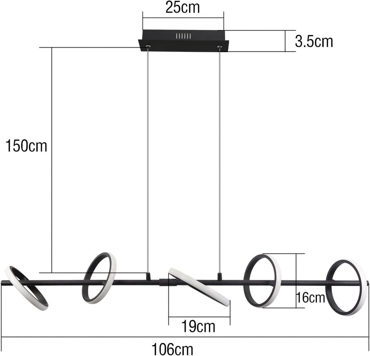 PENDELLEUCHTE Nikolaus 106/25/150 cm - Schwarz, Metall (106/25/150cm) - Nettlife