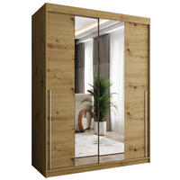 SCHIEBETÜRENSCHRANK mit Spiegel 150 cm Breite Artisan mit silbernem Griff - Silberfarben/Eiche Artisan, Holzwerkstoff (150/200/62cm) - Home Collective
