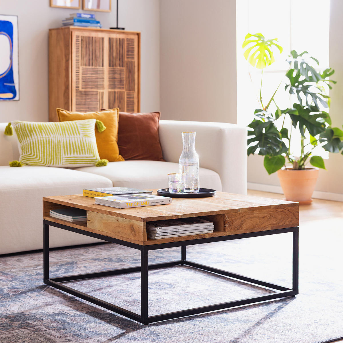 COUCHTISCH - Akazie / Schwarz - Schwarz/Akaziefarben, Holz (80/80/40cm) - home24