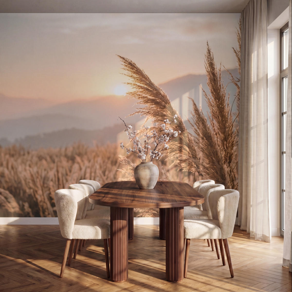 TAPETE - Gras - Feld - Sonne - Natur - 350x280 cm - Sandfarben, Papier (350/280cm) - OnlyWow