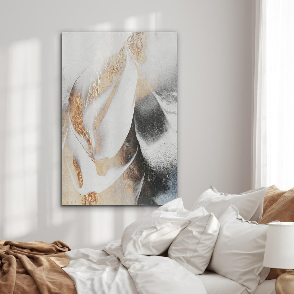 AKUSTIKBILD Luxus - Abstrakt - Gold - Weiß Wanddeko 60x90 cm - Goldfarben, Kunststoff (60/90/0.9cm) - MuchoWow