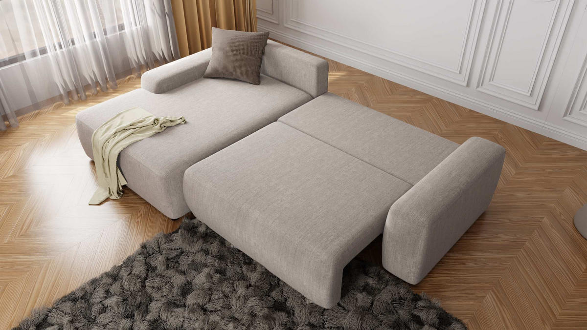 ECKSOFA Lopez Beige Samt-Stoff - Beige/Schwarz, Holz/Kunststoff (264/162cm) - S-Style Möbel
