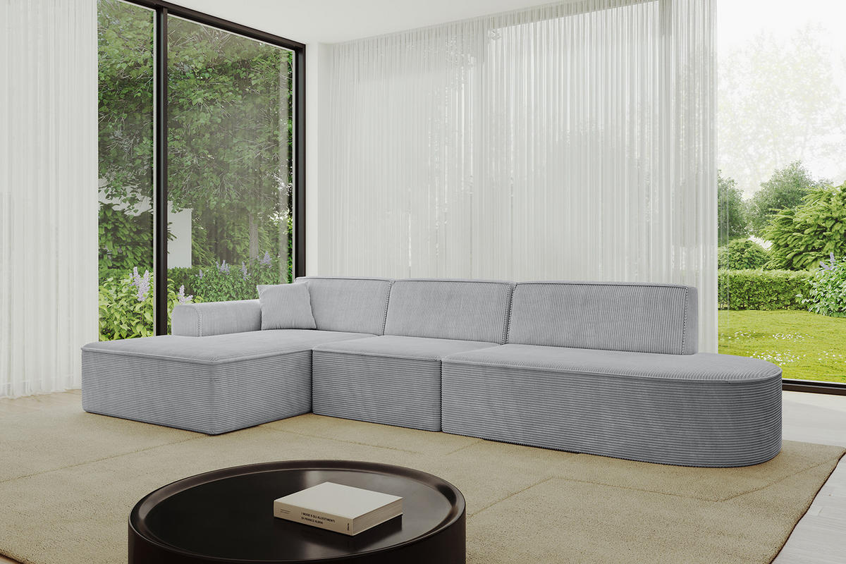 ECKSOFA Ottomane Links IREA-L2-v3 - 328x171x79 cm Grau - Hellgrau/Grau, Holzwerkstoff/Textil (328/171cm) - ALTDECOR