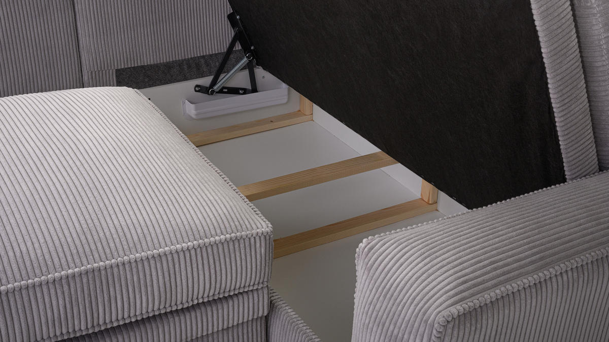 WOHNLANDSCHAFT Treville U Grau 378/196/93 cm – mit Bettkasten und Schlaffunktion - Schwarz/Grau, Kunststoff/Textil (378/93/196cm) - AX Living