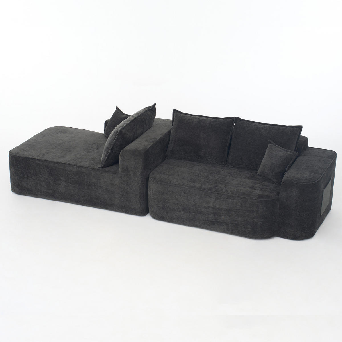 ECKSOFA 262/144/65 cm schwarz aus Chenille mit Chaiselongue und modularem Design - Schwarz, Textil (144/262cm) - OKWISH