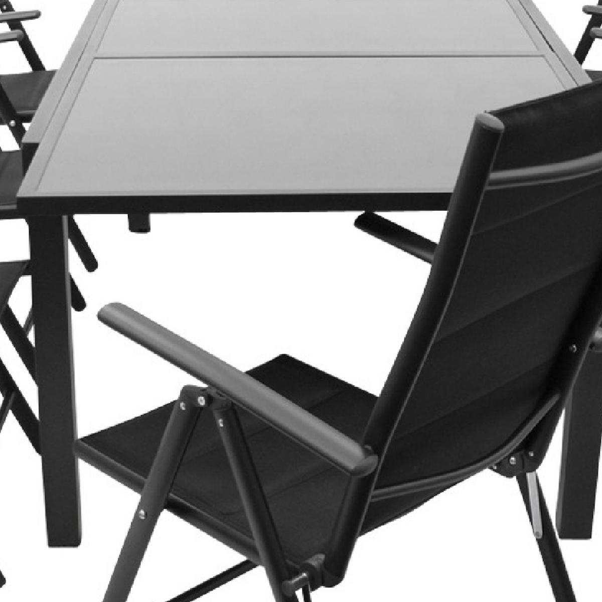 GARTEN-GARNITUR Ashford - 9-teilige Garten-Essgruppe (8x Klappsessel, Aluminium dunkelgrau + Textilgewebe gepolstert schwarz - Schwarz, Metall - TPFGarden