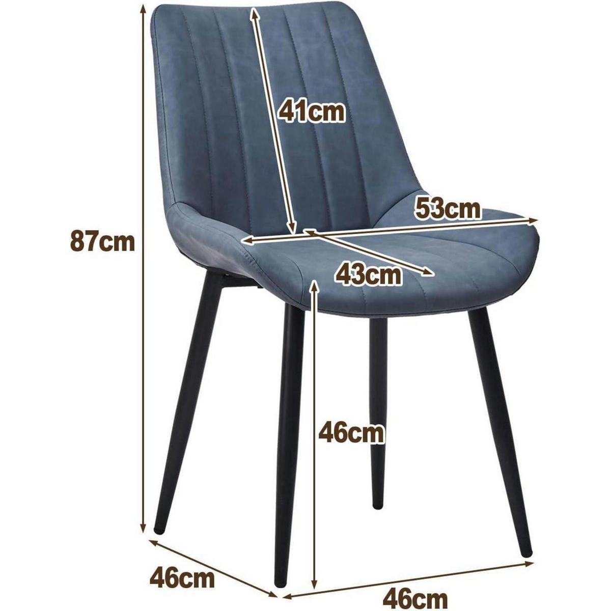 ESSZIMMERSTÜHLE 2er Set Kunstleder Blau mit Rückenlehne und Metallbeinen - Blau, Kunststoff (46/87/46cm)