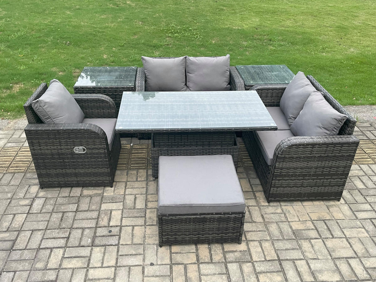 GARTENMÖBELSET Polyrattan 6-Sitzer - Dunkelgrau, Metall - Fimous