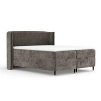 BOXBETT Monpelli Dunkelbraun 160/200 cm mit Matratze und Topper - Dunkelbraun/Schwarz, Holz/Holzwerkstoff (160/200cm) - Maison de Reve
