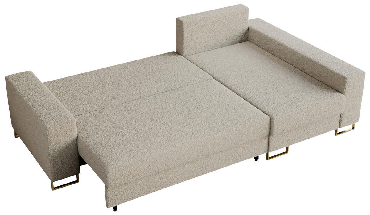ECKSOFA Dorian Boucle Beige - Beige/Goldfarben, Textil/Metall (242/138cm) - MKS