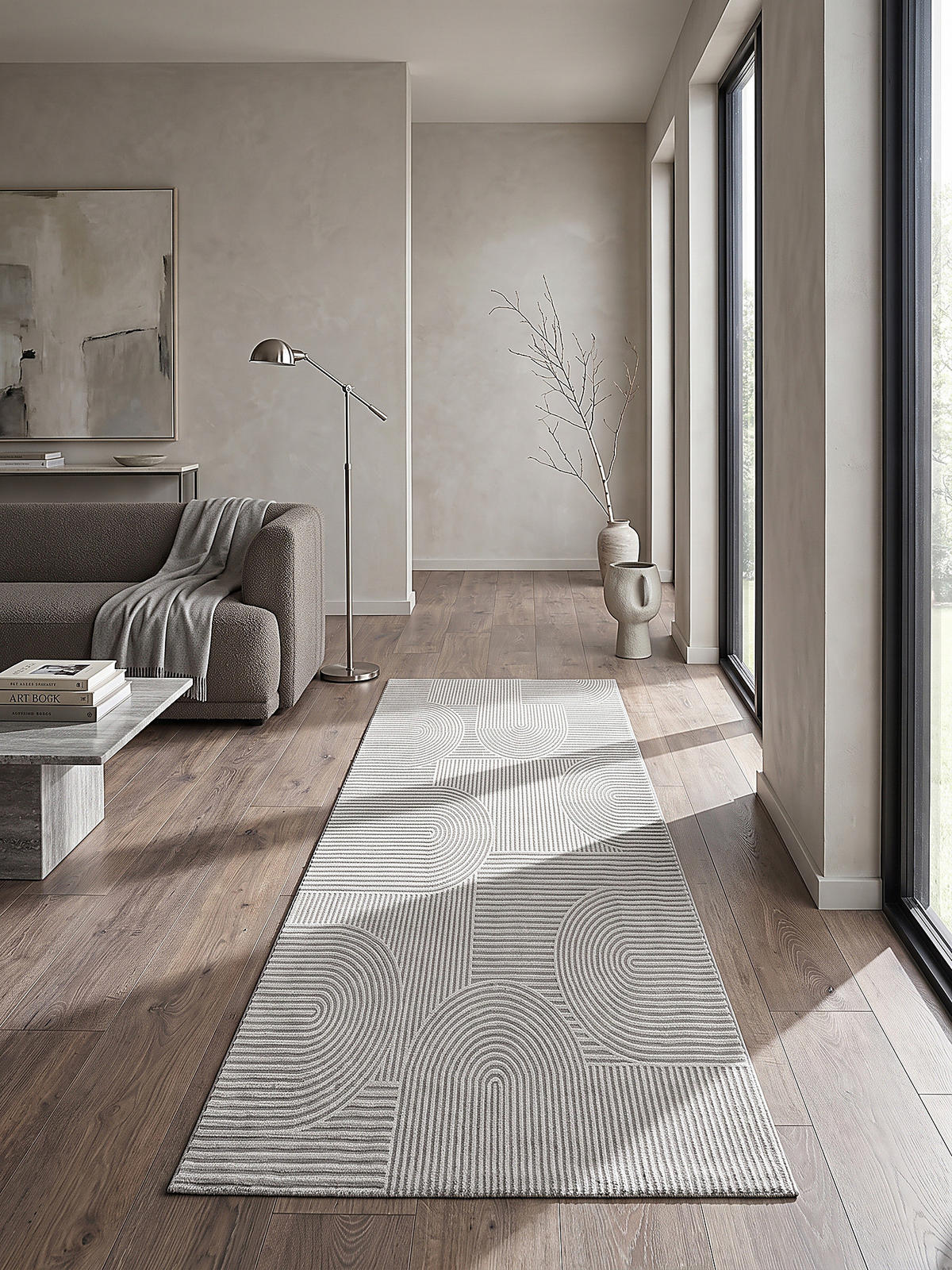 LÄUFER ERESMA Geometrisch Polyester Grau 80 x 300 cm - Grau, Textil (80/300cm) - KADIMA DESIGN