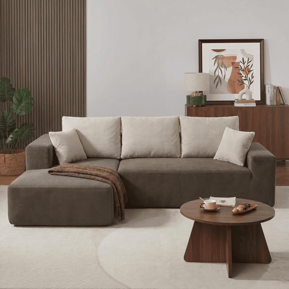 ECKSOFA Luna Braun Sand 3-Sitzer Links - Braun, Textil (267/175cm) - COCO Living