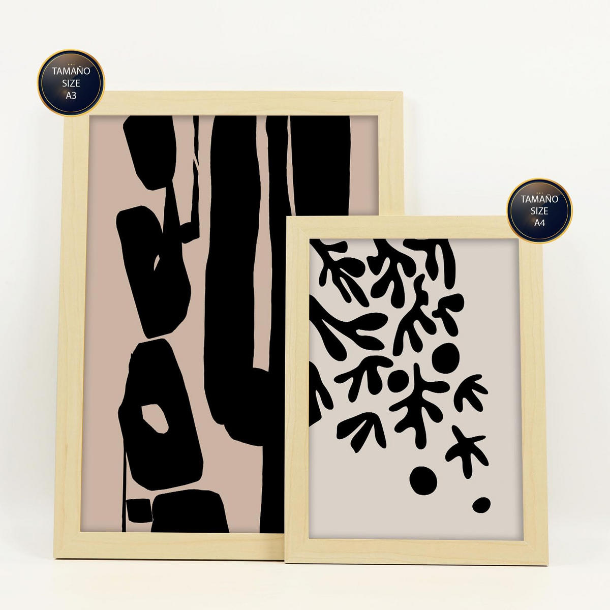 POSTER Set Mit 6 Mystik Design In Blume Zusammenfassung Ästhetische Dekorative Gemälde Für Ihr Wohnzimmer Zuhause A3 & A4 Rahmen Aus Hellem Holz - Beige, Papier (29/3cm) - Nacnic