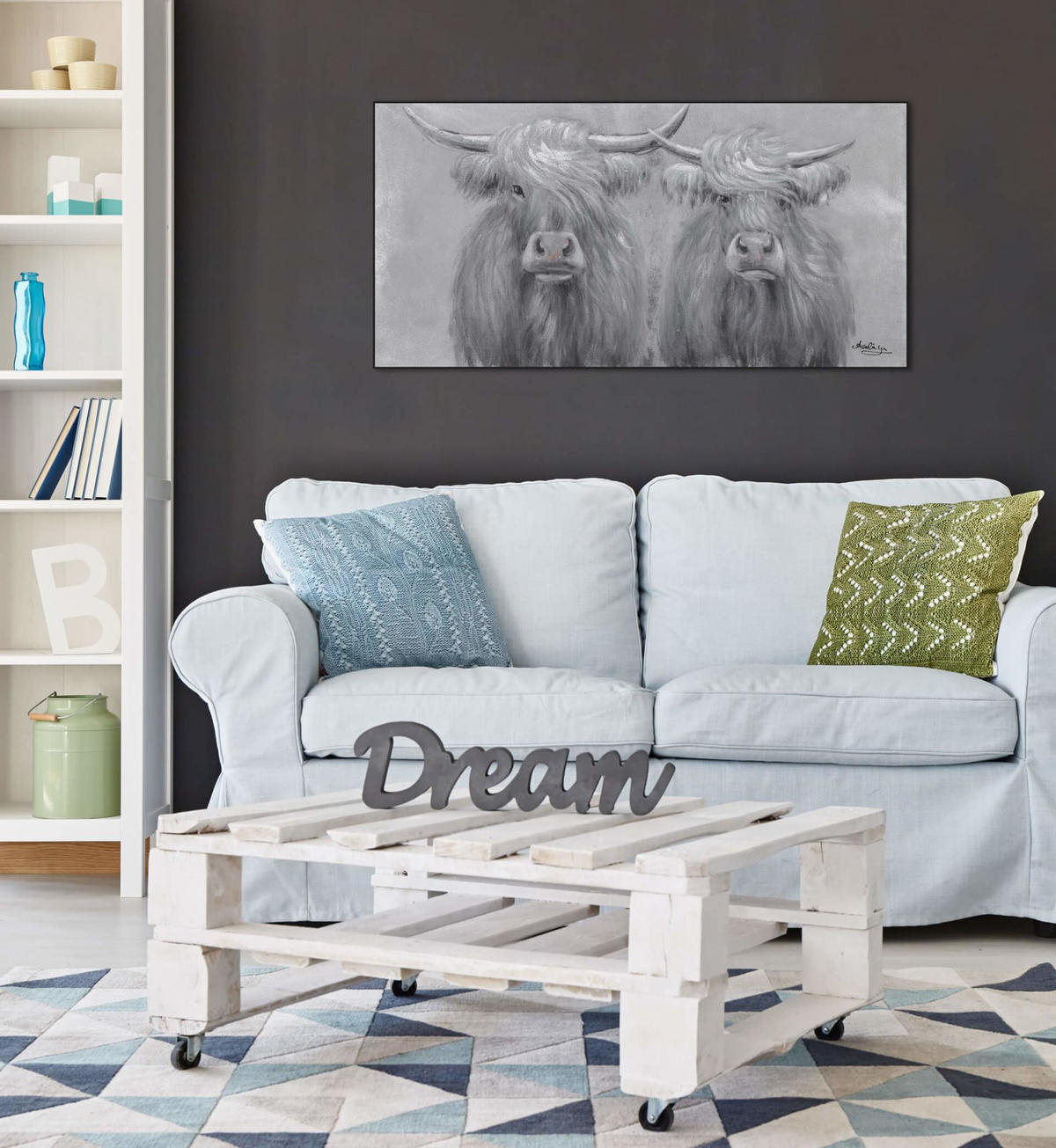 OLEJOMAĽBA 120/60 cm, Zvieratá - sivá, drevo/textil (120/60cm) - KUNSTLOFT
